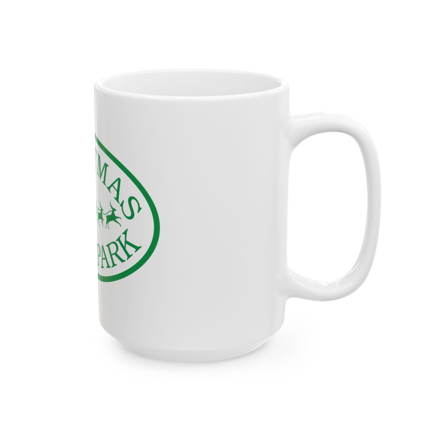 Christmas in the Park Ceramic Mug - Holiday Coffee Cup, Festive Gift, Green Sleigh Design, Winter Decor, Christmas Mug