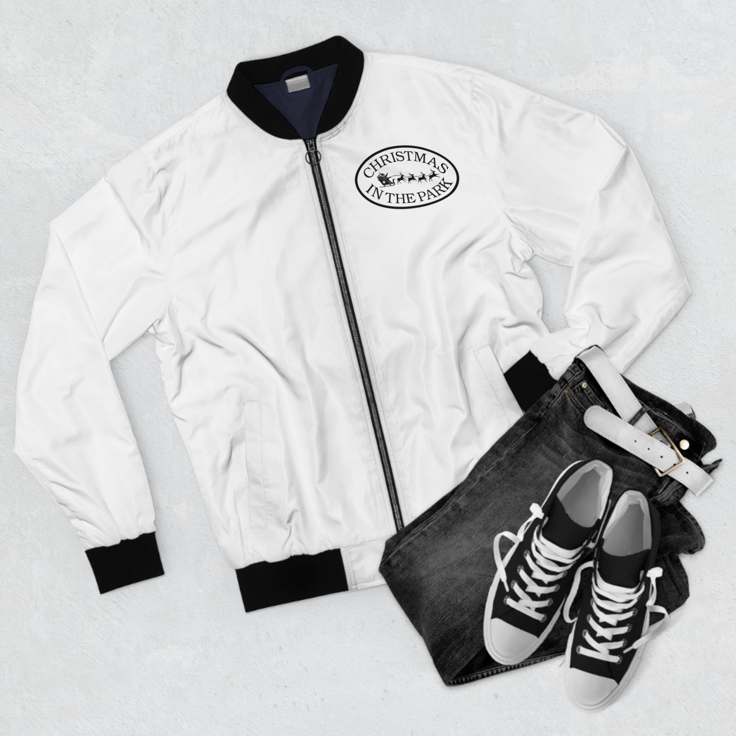 Christmas in the Park White Bomber Jacket