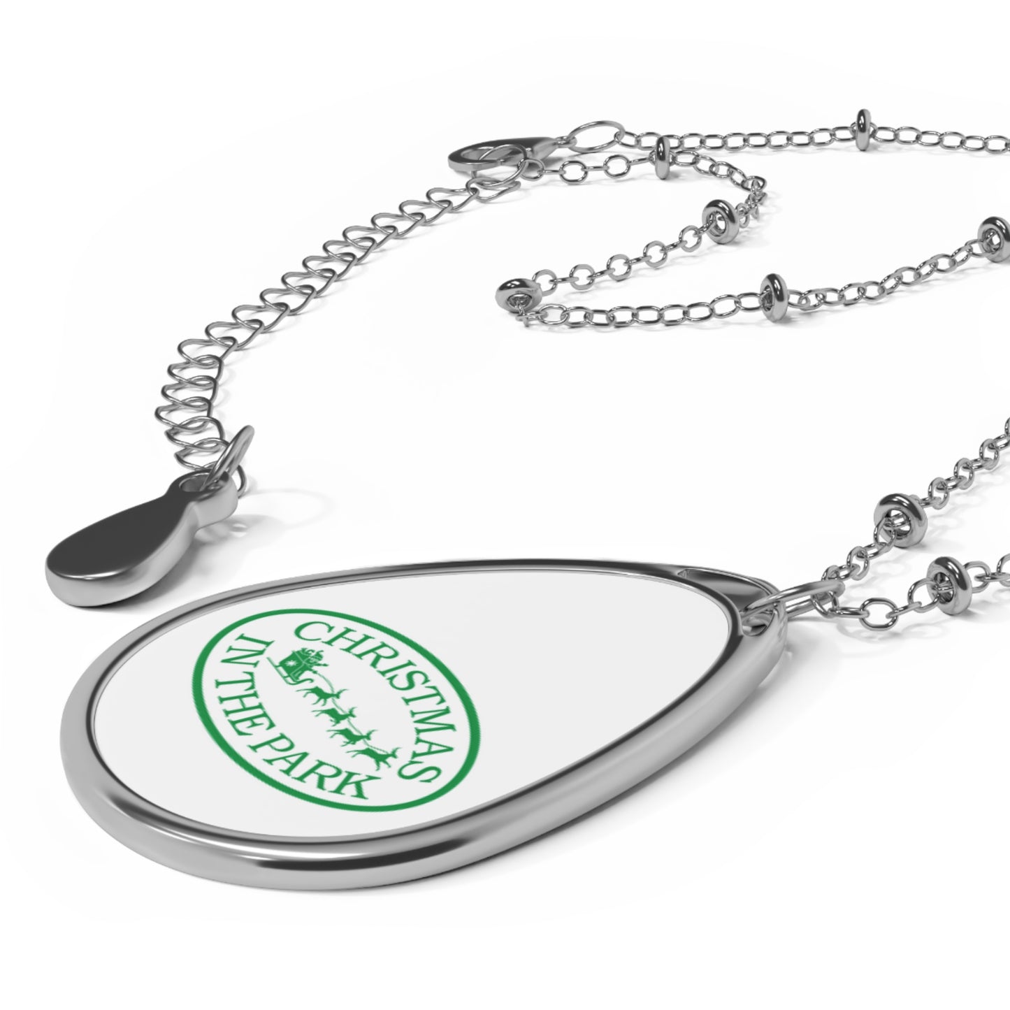 Christmas in the Park Oval Necklace, Holiday Gift, Personalized Jewelry, Elegant Pendant, Seasonal Accessories