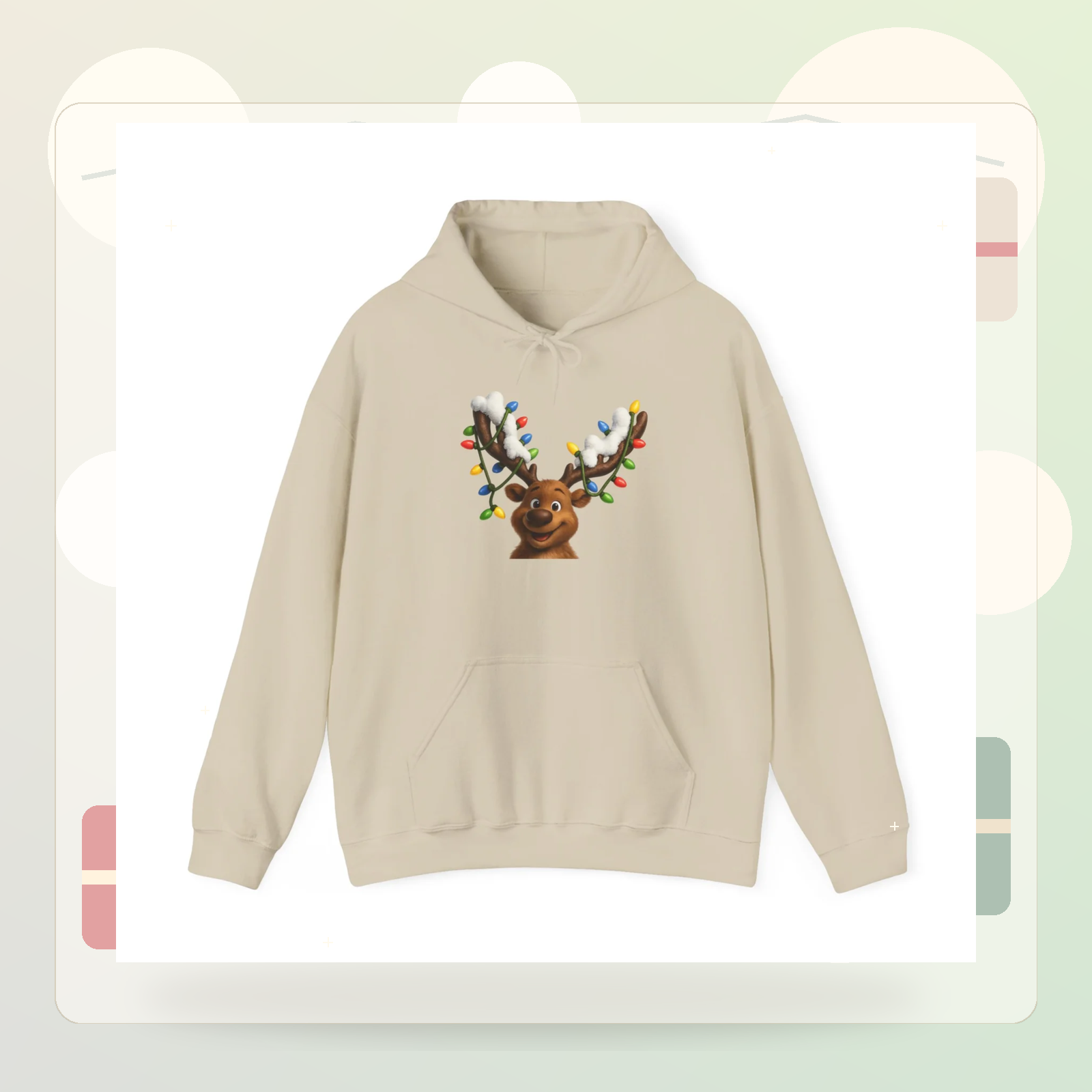 Premium cream sweatshirt launch graphic using exact product artwork