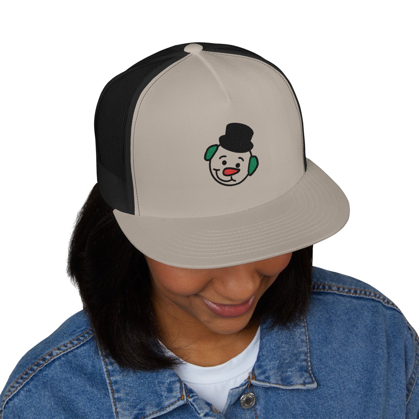 Embroidered Snowman Trucker Cap — Festive Winter Hat