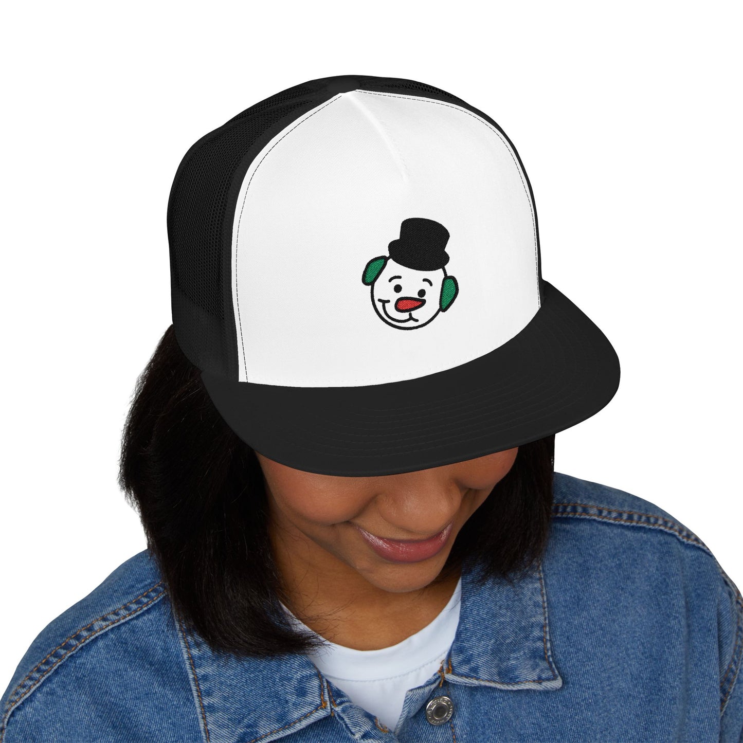 Embroidered Snowman Trucker Cap — Festive Winter Hat