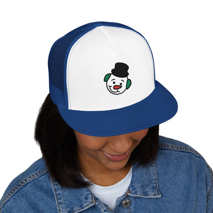 Embroidered Snowman Trucker Cap — Festive Winter Hat