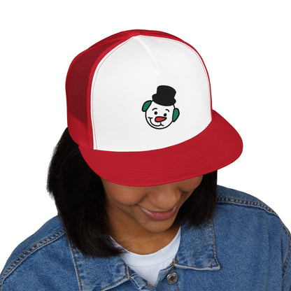 Embroidered Snowman Trucker Cap — Festive Winter Hat