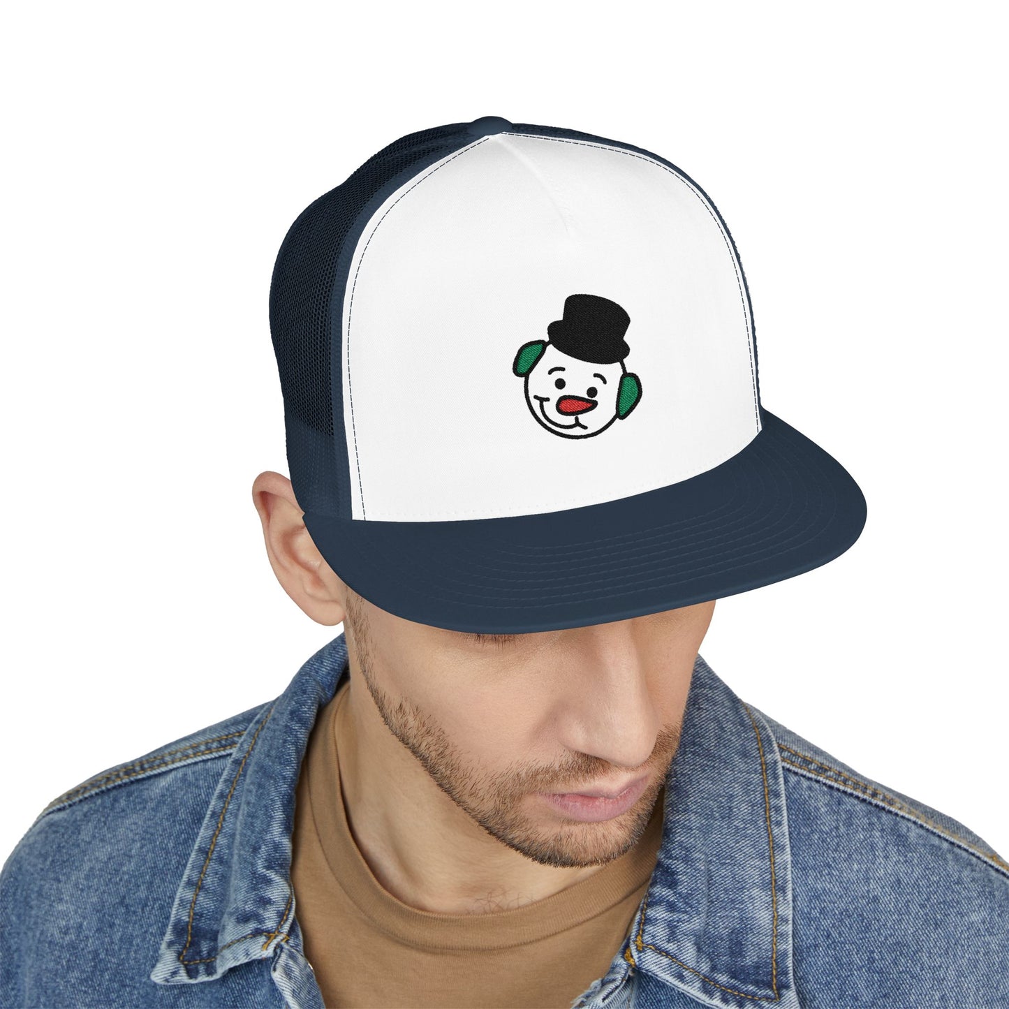 Embroidered Snowman Trucker Cap — Festive Winter Hat