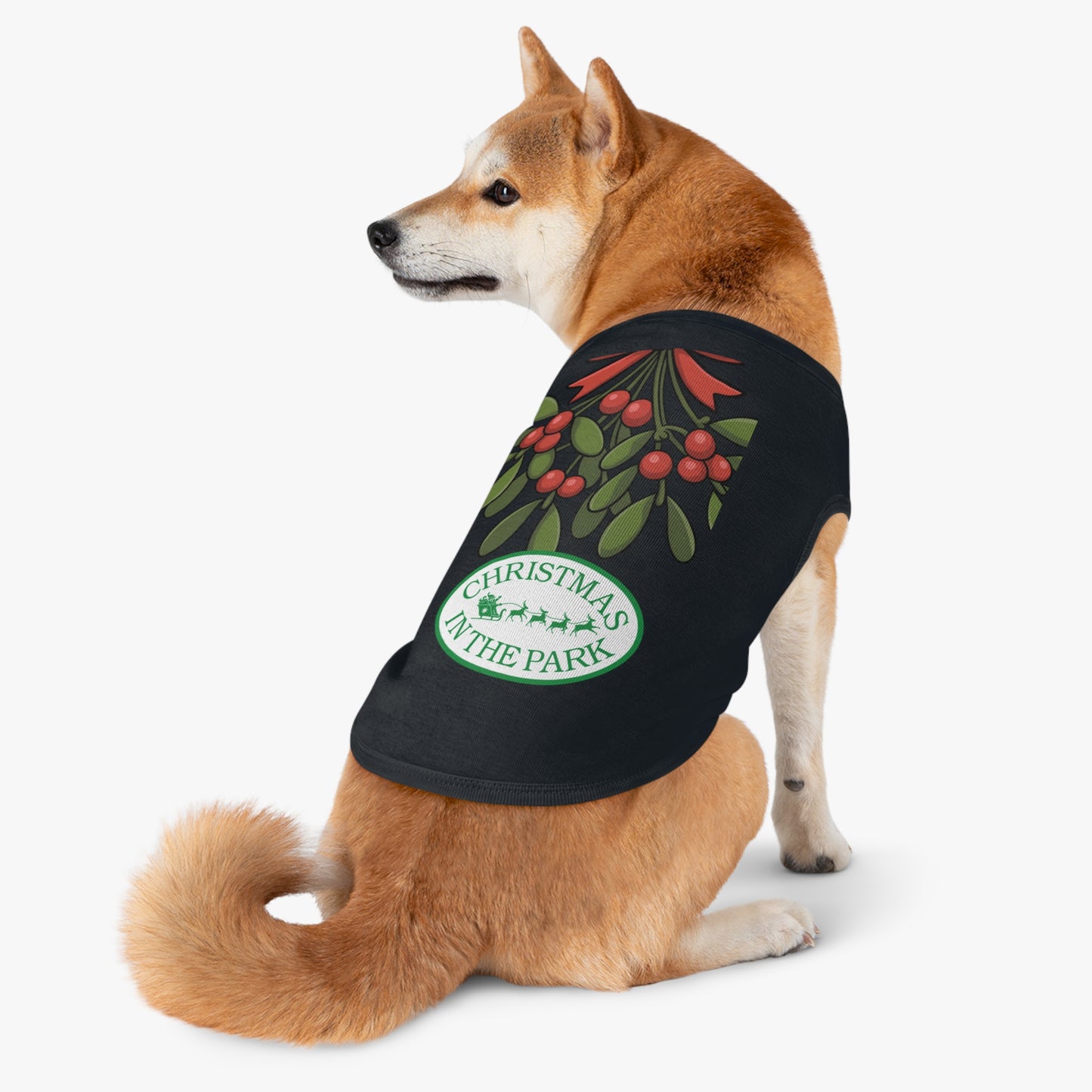 Christmas in the Park Pet Tank Top, Holiday Dog Shirt, Festive Pet Apparel, Mistletoe Design, Winter Dog Outfit