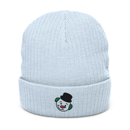 Embroidered Snowman Ribbed Knit Beanie – Cozy Winter Hat