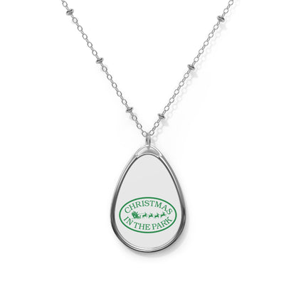 Christmas in the Park Oval Necklace, Holiday Gift, Personalized Jewelry, Elegant Pendant, Seasonal Accessories