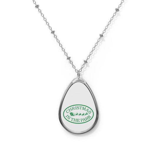 Christmas in the Park Oval Necklace, Holiday Gift, Personalized Jewelry, Elegant Pendant, Seasonal Accessories