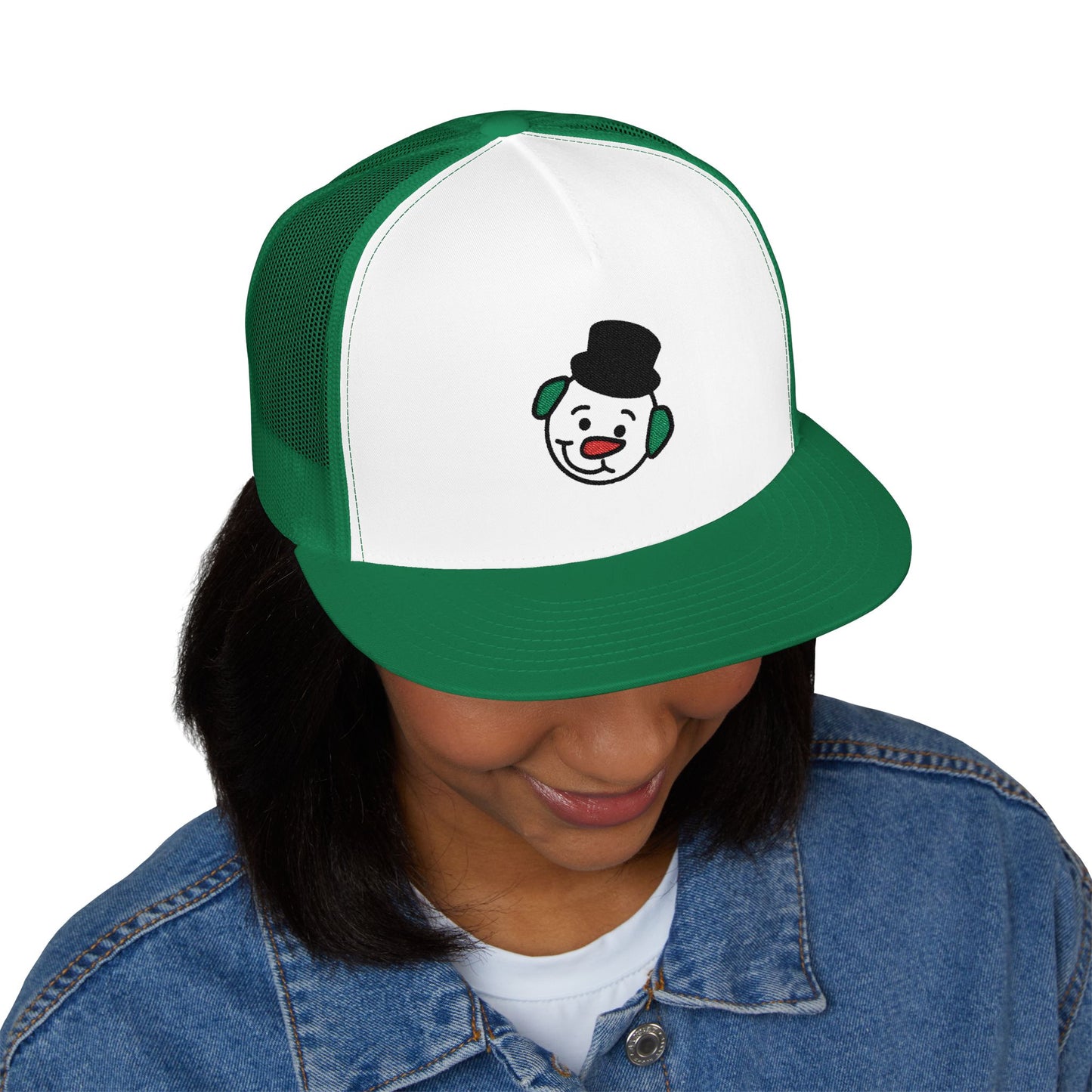 Embroidered Snowman Trucker Cap — Festive Winter Hat