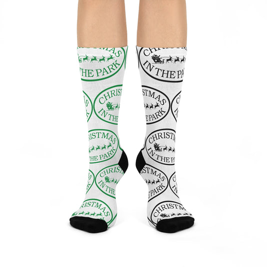 Mis-Matched Christmas in the Park Cushioned Crew Socks, Fun Holiday Socks, Gift for Her, Cozy Winter Wear, Perfect for Christmas