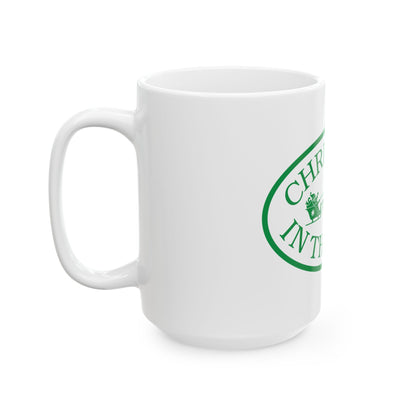 Christmas in the Park Ceramic Mug - Holiday Coffee Cup, Festive Gift, Green Sleigh Design, Winter Decor, Christmas Mug
