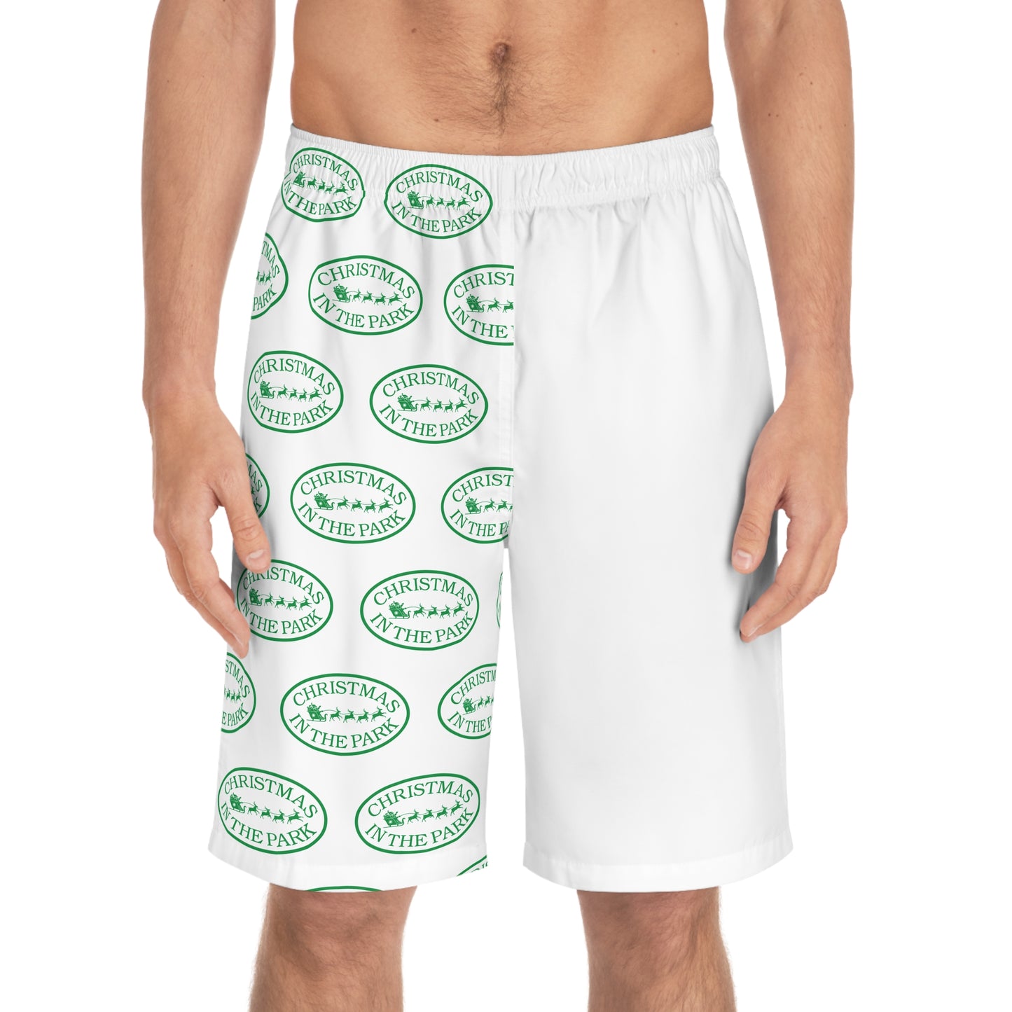 Christmas-Themed Men's Swim Shorts, Holiday Board Shorts, Summer Beachwear, Festive Swimwear, Vacation Essentials, Gifts for Him